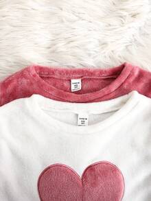 SHEIN Bộ đồ ngủ vải nỉ mềm mại, cổ tròn in hình trái tim và đám mây dễ thương dành cho bé gái tuổi mới lớn 4 món dành cho ngày lễ tình nhân, Giáng sinh, năm mới - Nhiều màu - Xem 6