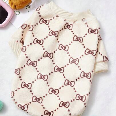 PETSIN 1 Black Bow Flannel Pet, Beige Flannel Thick Warm Pet Clothing