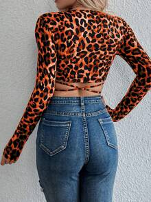 Islaluna Top court sexy à imprimé léopard pour femme