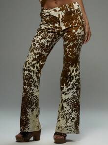 MUSERA Low Rise Cow Print Flared Denim Jeans Summer Festival Vacation Cute Sexy Cowgirl Spring Ibiza Western Concert Holiday Winter Nashville  Chic - Brown - View 2