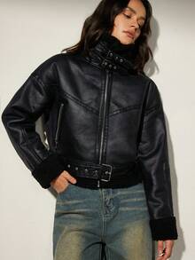 Aveloria Modichic 女士秋冬新款双面机车夹克外套，仿毛皮皮革