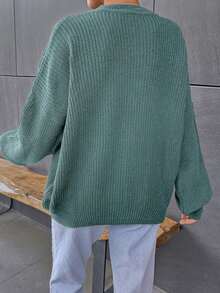 EURMUSE Casual Solid Color Drop Shoulder Sweater, Autumn/Winter - Mint Green - View 3