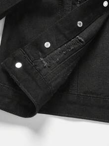 Young Boy Urban Street Flame Rhinestone Portrait Graphic Lapel Long Sleeve Loose Fit Black Denim Jacket, Fall Winter, Dailywear, Streetwear,Christmas,New Year,Thanksgiving,2000s