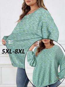 SHEIN CURVE+ 大码女式彩色华夫格针织套头卫衣，秋冬季 - 綠色 - 查看 1