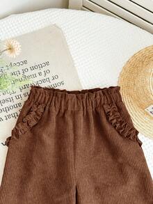 LMoss Kids Young Girl Corduroy Loose Casual Pants - Brown - View 6