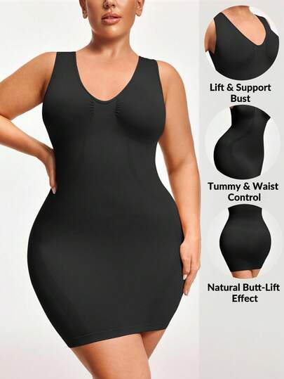 SHAPORA Plus Size Solid Color Sleeveless Seamless Bodycon Dress
