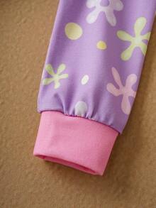 SpongeBob SquarePants | SHEIN Baby Girl Casual Cute Cartoon Patchwork Print Long Sleeve Jumpsuit - Purple - View 5