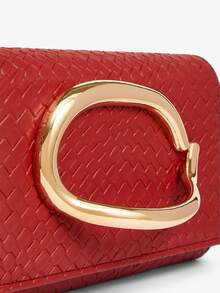 SHEIN SXY Ladies, Women Clutchs, Crossbody Bags, Fashionable, Elegant, Simple, Personalized, Versatile, Classic, Woven Embossed Pu, Large Hardware Buckle Decoration, For Commute, Office, Date, Daily, Shopping, Afternoon Tea - Crimson - View 6