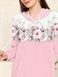 Modelyn Vestido maxi de mujer con mangas raglán de manga larga, estampado digital elegante con degradado floral, con capucha, de moda, para primavera/otoño