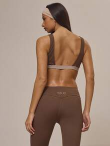 Musera Sport Contrast Panel Scoop Neck Sports Bra Only Active Sports Workout Cute Cinnamon Swirl - Multicolor - View 4