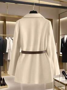 GlowEve 女士羊毛混纺西装外套，翻领设计，收腰剪裁，修身版型，休闲/商务优雅法式风格，卡其色/米色，长袖，秋冬款 - 彩色 - 查看 2