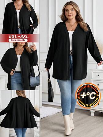 SHEIN CURVE+ Plus Size Women's Solid Color Open Front Jacket, Autumn Women's Winter Autumn