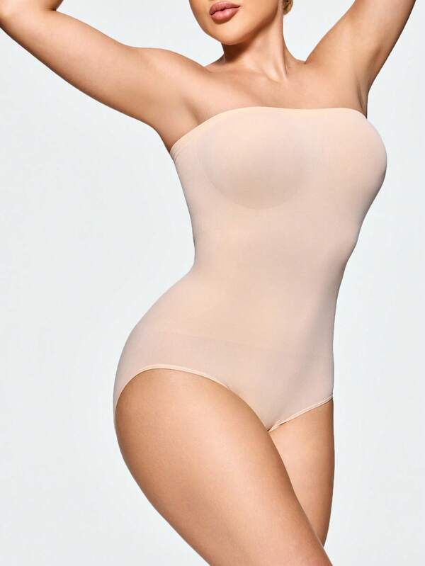 Shapelle Forme Women's Solid Color Seamless Strapless Shapewear Bodysuit