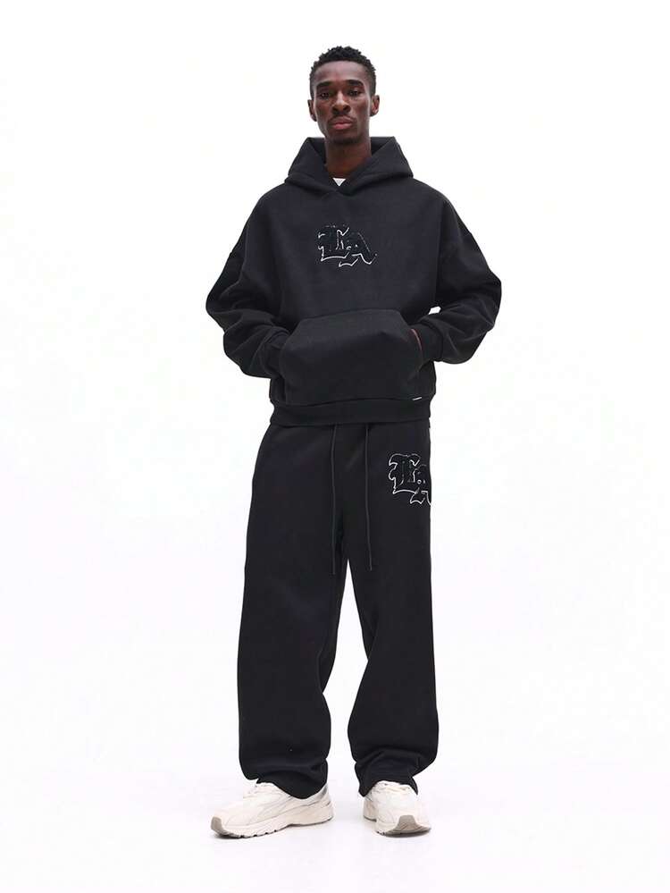 SUMWON Klassisches Pullover Hoodie und Jogginghose Co-Ord Set mit gesticktem Logo Design, lässiger Freizeitanzug für täglichen Komfort