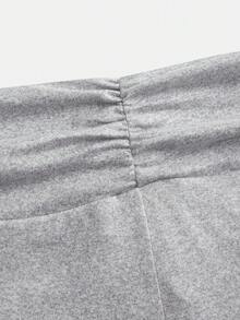 两件套少女褶皱短袖圆领T恤+高腰褶皱喇叭裤，适合日常穿着和上学，基础款套装 - 淺灰色 - 查看 3