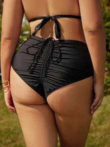 Swim Vcay Plus Size Floral Print Black Bikini Bottom - Multicolor - View 2