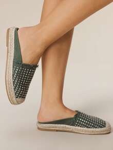 Styleloop Women's Bohemian Style Rhinestone Decor Flat Mule Slippers For Christmas - Green - View 2