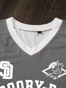 SCOOBY-DOO X SHEIN Men's Casual Letter & Dog Pattern V-Neck Short Sleeve T-Shirt, Summer - White - View 5