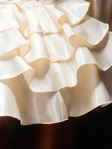 Amplova 女士优雅派对纯色荷叶边迷你连衣裙 - 杏色 - 查看 9