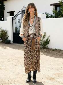 Styleloop Botas occidentales de mujer con puntera puntiaguda, tacón grueso, negras, caladas y bordadas, de media pantorrilla, de estilo retro americano, bohemio, adecuadas para viajes, vacaciones, festivales de música, fiestas, Navidad, Halloween - Negro - Ver 2