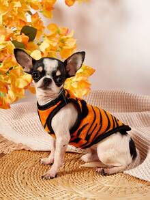 PETSIN 1pc Black Leopard Print Pet Vest, Orange Autumn And Winter Thick Flannel Warm Pet Clothing