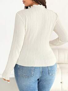 SHEIN Essnce 大码女装秋冬时尚休闲高弹舒适日常纹理面料，杏色高领长袖修身T恤，基础款上衣，秋季穿搭，外出上衣