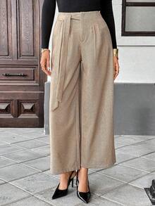 Pariaura French Vintage Herringbone Wide Leg Pants,High Waisted Tie Waist Casual Khaki Autumn Trousers,Elegant Office Slim-Fit Work Meeting Campus Daily Pants - Coffee Brown - View 4