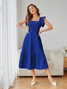 Revavyn Ladies' Solid Color Simple Everyday Sleeveless Dress Vacation Outfits Woman  - Royal Blue - View 3