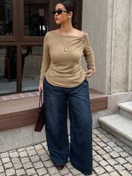 Dripcurv เสื้อท่อนบนสีน้ำตาลไซส์ใหญ่, เสื้อท่อนบนเข้ารูปแขนยาวคอปกเฉียงสำหรับฤดูหนาวสีน้ำตาล, ลุคปีใหม่,