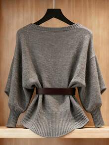 Franclia Cárdigan de punto casual de manga larga con hombros caídos y unicolor para mujer, otoño/invierno - Gris - Ver 2