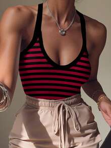 Rovax Women's Casual Striped Bodysuit, Summer