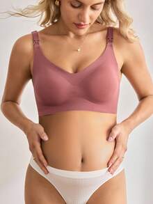 Moonlight&Mama Maternity Seamless Nursing Bra, Solid Color - Coffee Brown - View 3