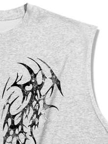 ROMWE MEN Goth 男式哥特式印花圆领无袖短款背心 - 灰色 - 查看 4