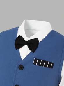 SHEIN 1件青少年男童绅士马甲，优雅正式西装外套，适合生日派对、舞会、婚礼、毕业典礼等场合 - 藍色 - 查看 5