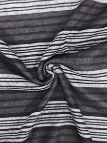 Lalippa Camiseta casual holgada de mujer de cuello redondo, hombros caídos y manga larga a rayas - Negro - Ver 3