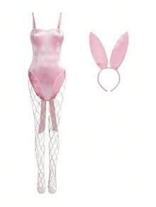 Fantasy Costume 3件套女士服装连体衣（连体衣、连裤袜、头饰） - 粉色 - 查看 8