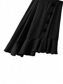 GlowEve CURVE Plus Size Women's Solid Color Pleated 3D Floral Asymmetrical Skirt, Romantic & Elegant For Parties - Black - View 6