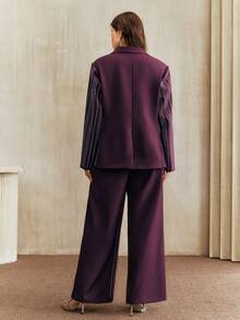 Anewsta Traje de blazer y pantalones a rayas con strass elegante y de talla grande - Morado - Ver 3