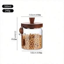 1pc Glass Coffee Canister With Wooden Lid & Spoon Set, Air-Tight Food Storage Jars For Kitchen Organization - Provided In 3 Sizes