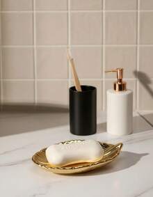 Cirelle 1pc Luxury Light Gold Leaf Electroplated Ceramic Soap Box, Creative Soap Dish For Home, Bathroom Use Ramadan Festival - Multicolor - View 4