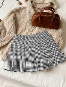 EMERY ROSE Chân váy xếp ly kẻ caro đen trắng cổ điển cỡ lớn - Nhiều màu - Xem 3