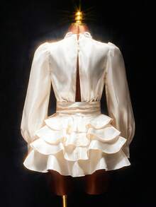 Amplova 女士优雅派对纯色荷叶边迷你连衣裙 - 杏色 - 查看 3