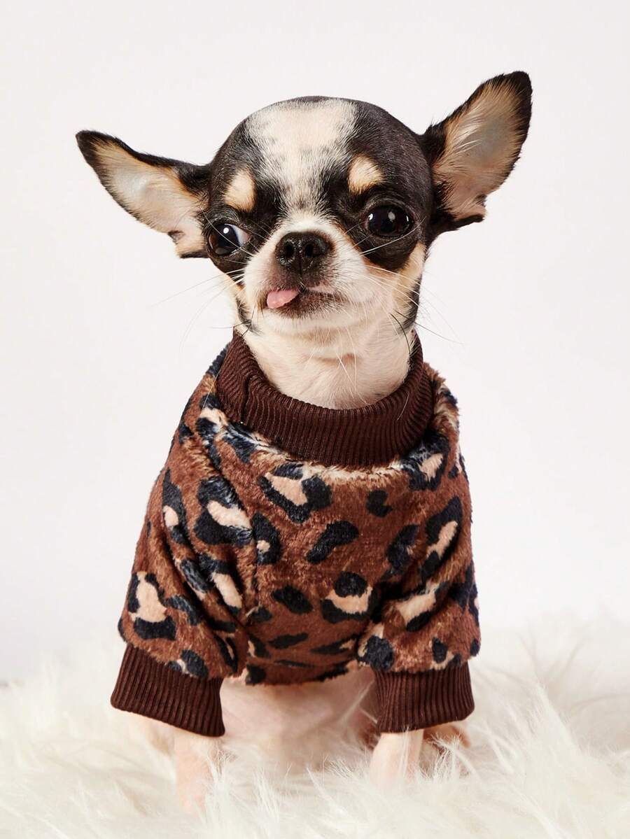 PETSIN 1 Leopard Print Flannel Pet , Brown Flannel Thick Warm Pet Clothing - Multicolor - View 1