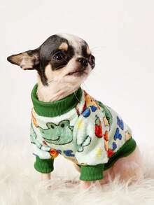 PETSIN 1件动物法兰绒宠物服，加厚绿色法兰绒保暖宠物服装 - 綠色 - 查看 4