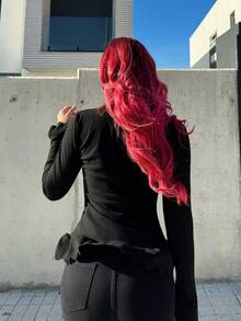 Bearsaez Women Casual Plain Stand Collar Split Hem T-Shirt, Autumn/Winter Fall Cloth For Women