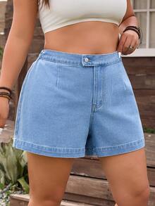 EMERY ROSE Plus Size Women Western Wear Casual Simple Denim Shorts - Light Wash - View 5