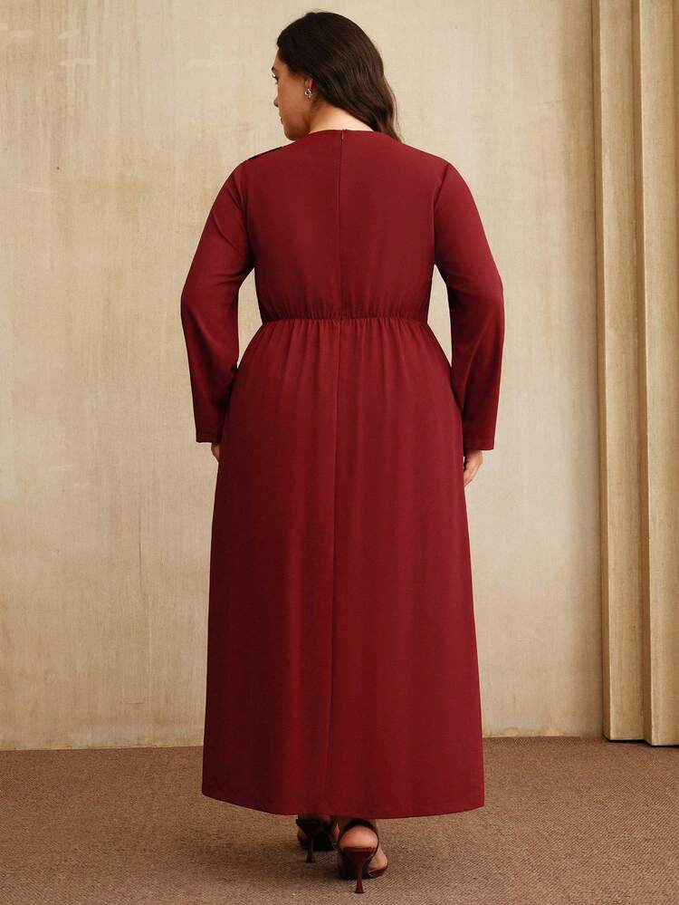 Valentine Plus Size Women Elegant Luxurious Embroidered Floral Fitted Dress, Formal, Party, Chic, Work, Graduation, Wedding, Red