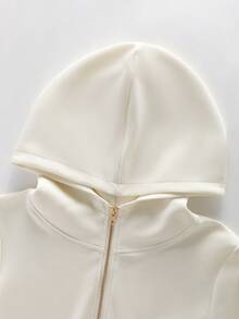 Franclia 女士休闲通勤时尚外套，米色半拉链金色腰部拉链卫衣，秋冬季 - 杏色 - 查看 6