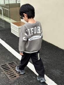 SHEIN 2 pezzi Set di felpa a maniche lunghe con grafica di grandi lettere in stile coreano casual di strada e pantaloni a vita elastica di colore unito, adatto per il ritorno a scuola, compleanni, festa di nascità, feste di vacanza, autunno/inverno - Grigio - Visualizzare 9
