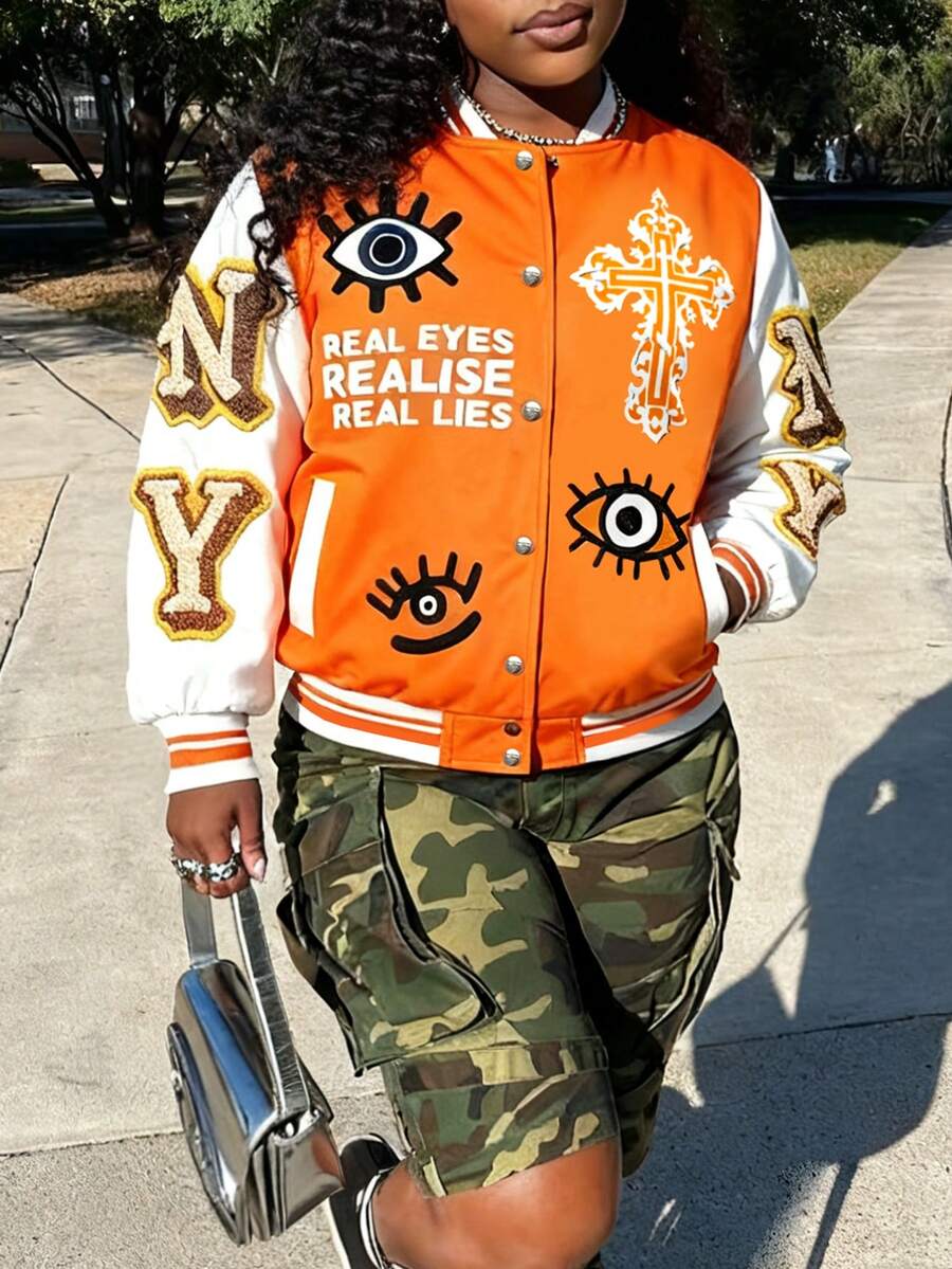 Rovax Áo khoác nhẹ họa tiết mắt quỷ Y2K Streetwear dành cho nữ - Nhiều màu - Xem 1